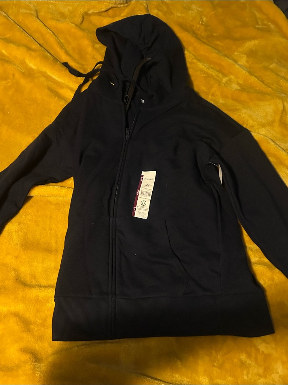Time and Tru Black Full-Zip Hooded Sweatshirt